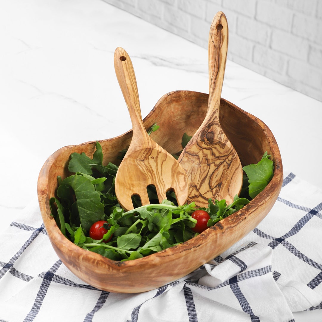 Wooden Salad Bowl Handmade From Olive Wood / Large Bowl for Salad With