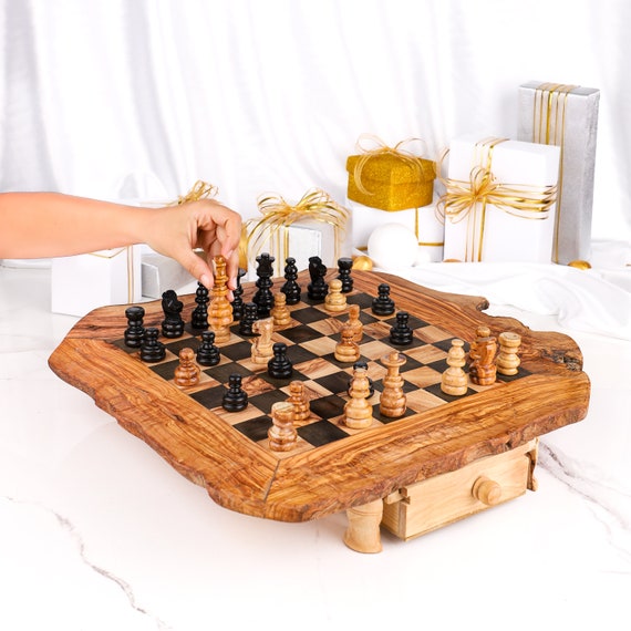 Handmade Olive Wood Chess Board - Wooden Chess Set with Hand Carved Chess  Pieces - Artisraw