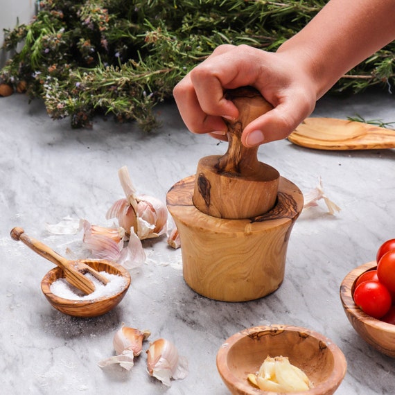 Garlic Crusher Handmade From Olive Wood Garlic Grinder FREE Wood Beeswax  Finish 