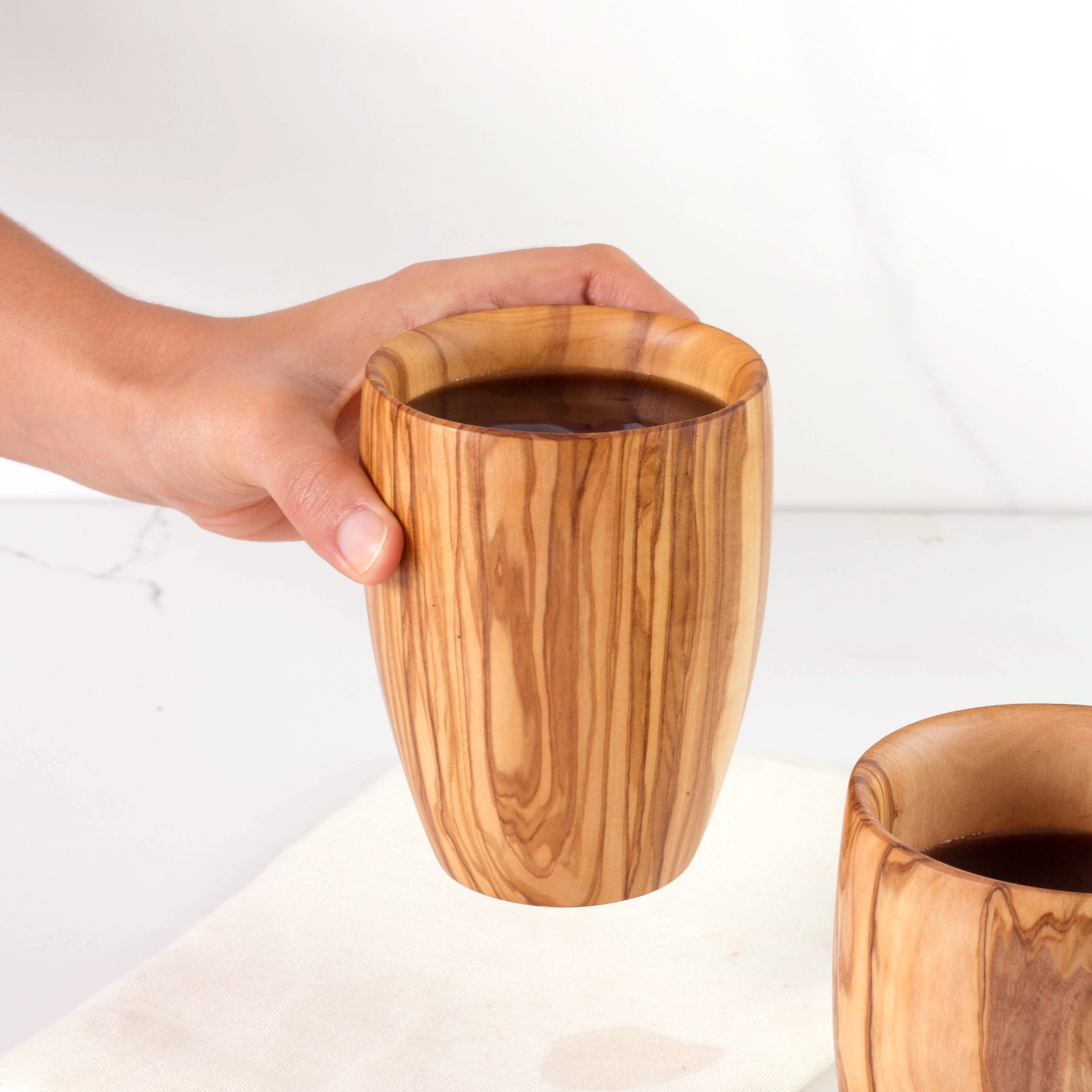 Olive Wooden Mugs set of 2 Eco Wooden Cup Set for Warm & 