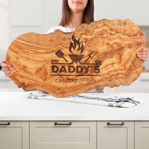 Extra Large Handmade Olive Wood Cutting Board | Father’s Day Wooden Chopping & Serving Board + Free Personalization + Wood Beeswax
