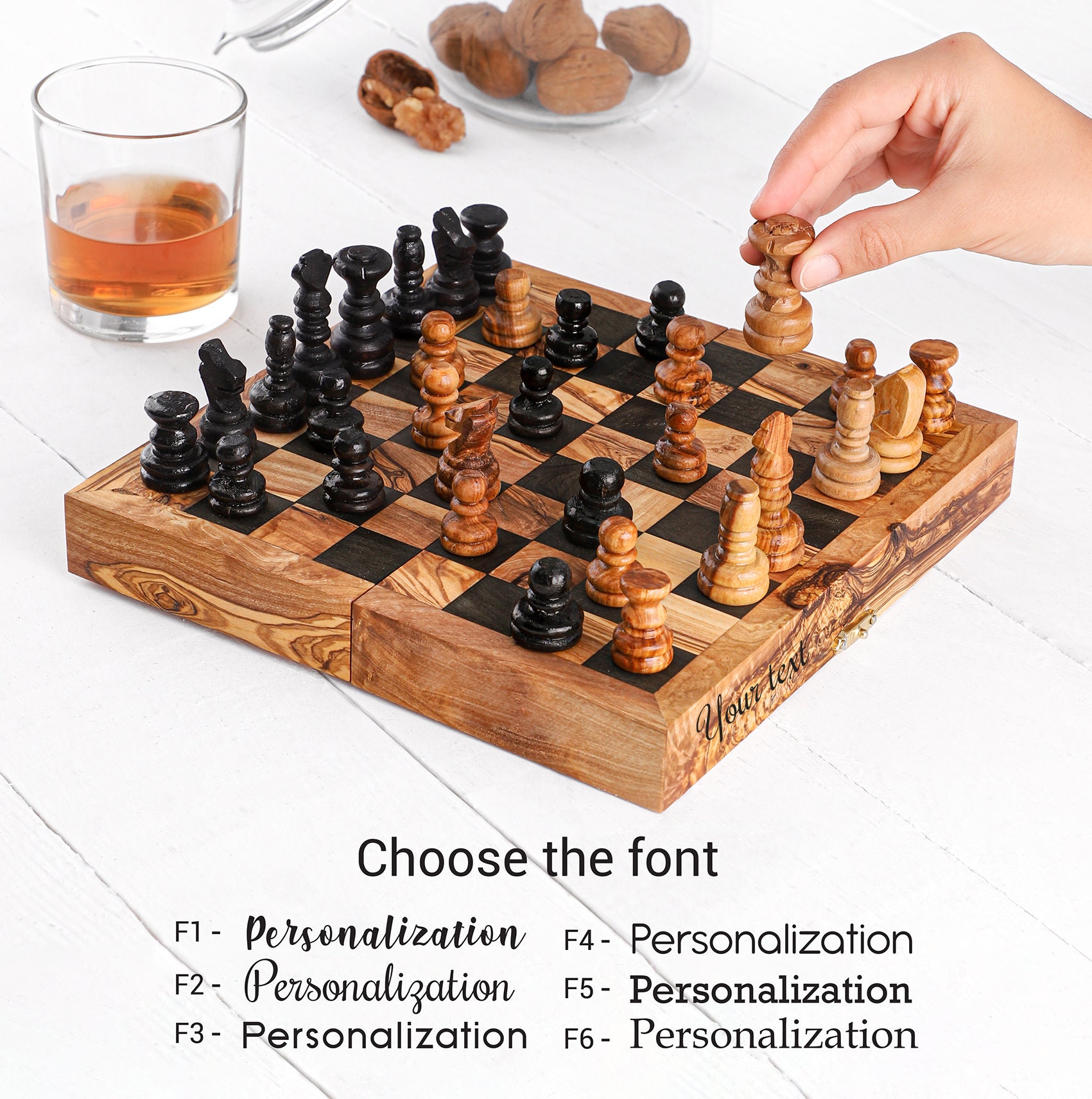 Syrace Folding Portable Hand Crafted Wooden Chess Set Chess Board for Adults 