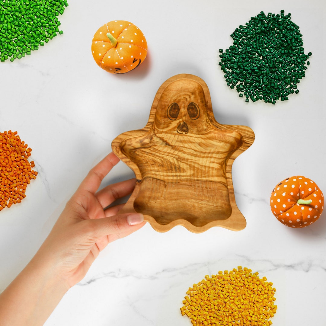 Olive Wood Ghost Candy Dish Wooden Halloween Decor Halloween Tiered Tray Decor Montessori Tray