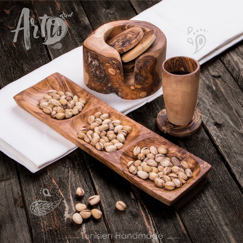 Divided Plate Handmade From Tunisian Olive Wood Divided Wood Etsy