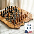 Handmade Olive Wood Chess Set with Rough Edges: Personalized Gift