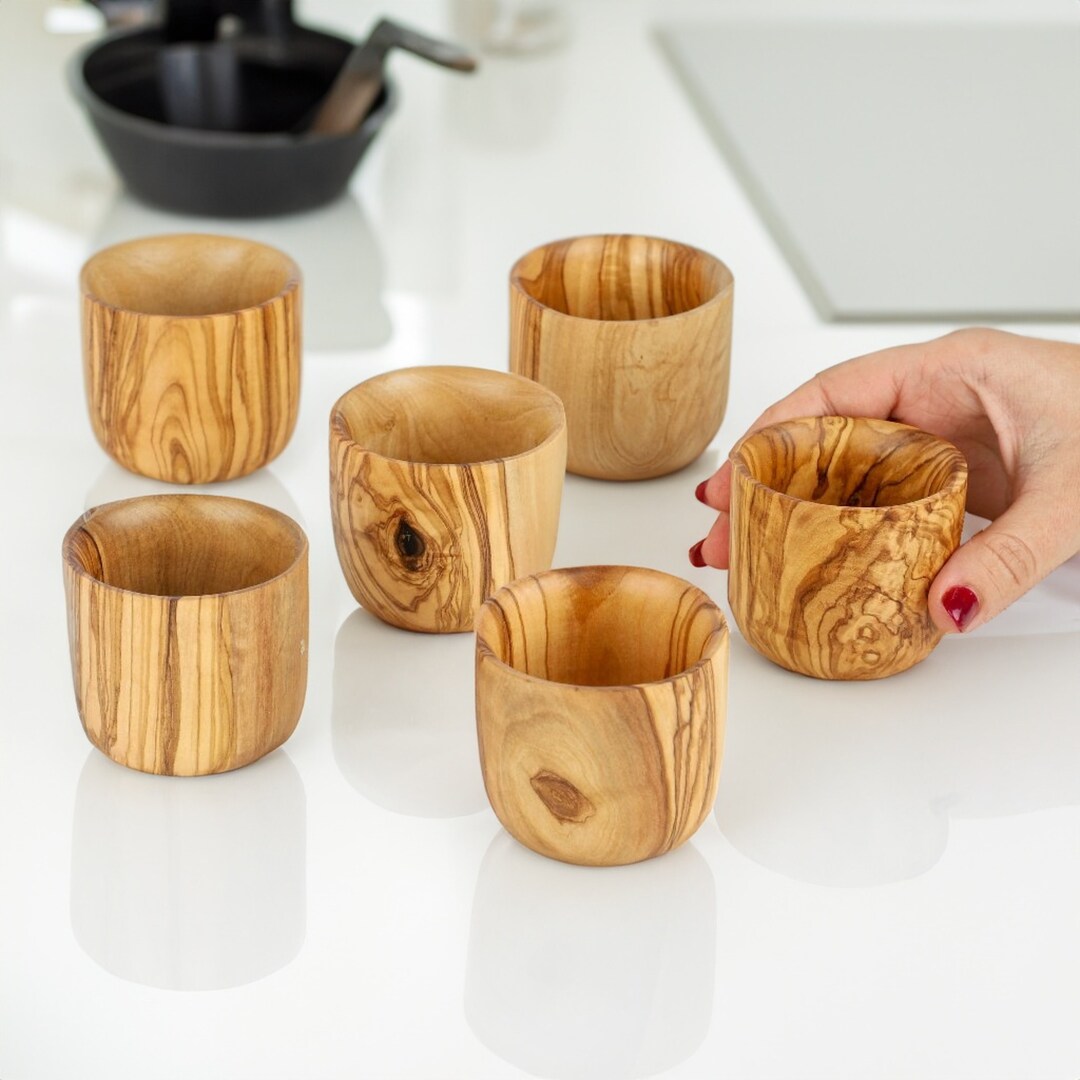 Elegant Shot Glasses Set of 6 Handmade From Olive Wood Etsy