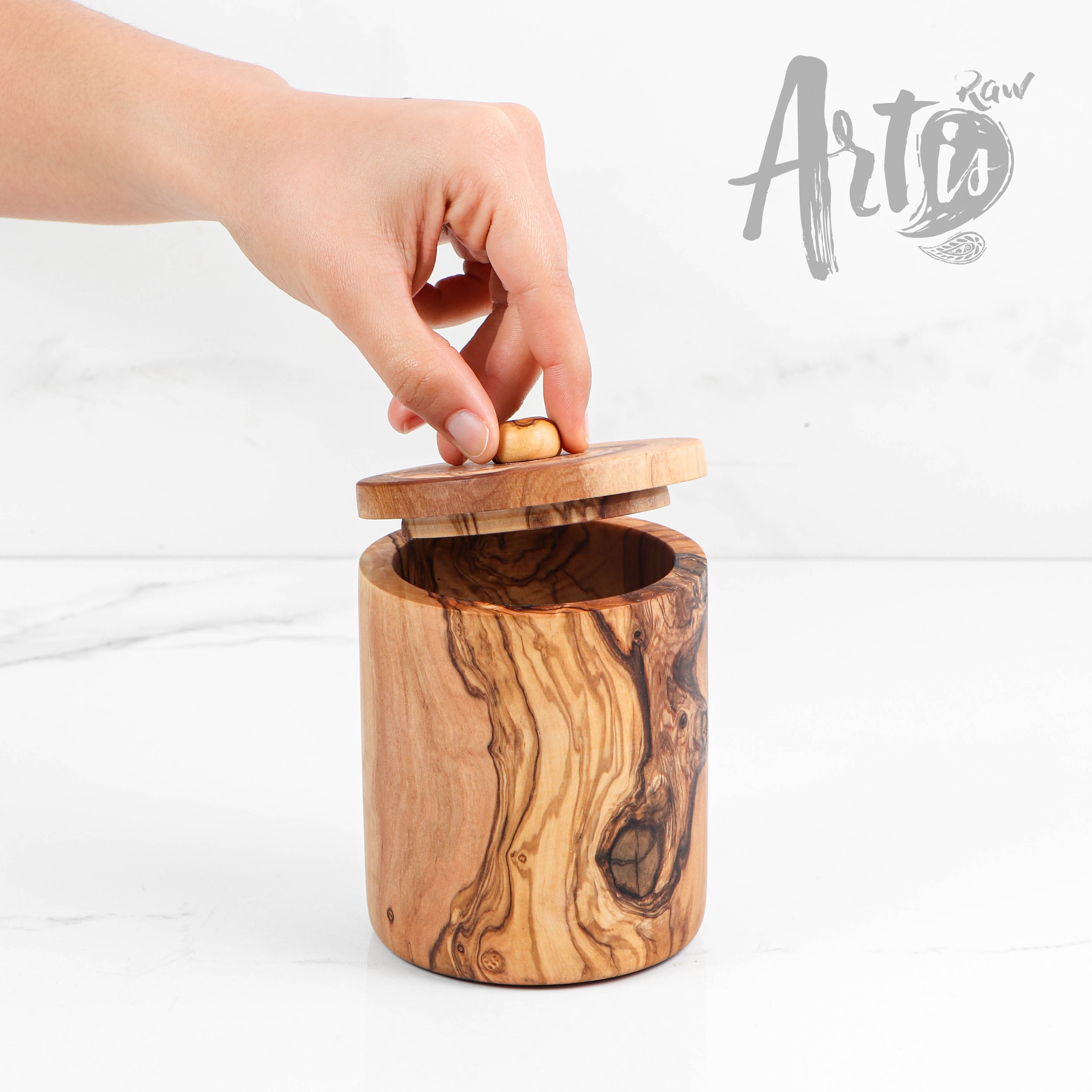 Salt Box Handmade of Olive Wood Salt Cellar With Lid & Spoon Etsy Canada