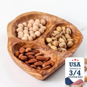 Handmade Olive Wood Appetizer Plate: 3-Section Serving Tray