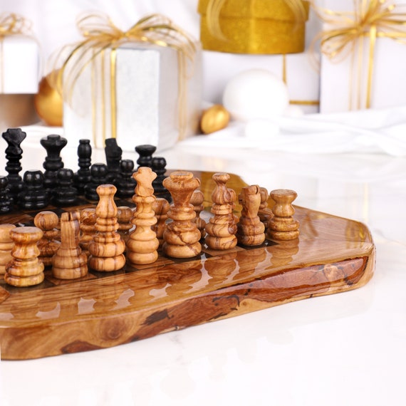 Buy Resin and Live Edge Olive Wooden Chess Board Rustic Chess Online in  India 