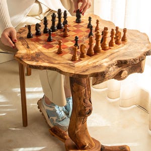 Olive Wood Chess Table with Storage Wooden Chess Table Set Chess Board Set Unique Gift for Him +FREE Personalization & Wood Wax
