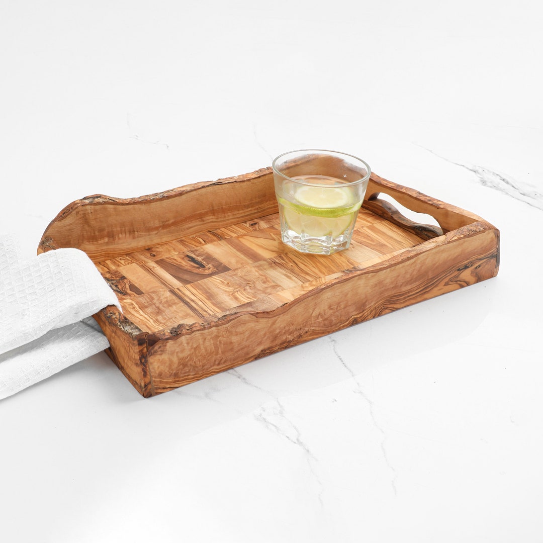 Rustic Wooden Tray With Handles Olive Wood Tray