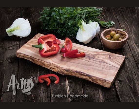 Rustic Cutting Board, Serving Cheese Board Handmade From Tunisian Olive Wood  free Personalization & Organic Wood Conditioner 