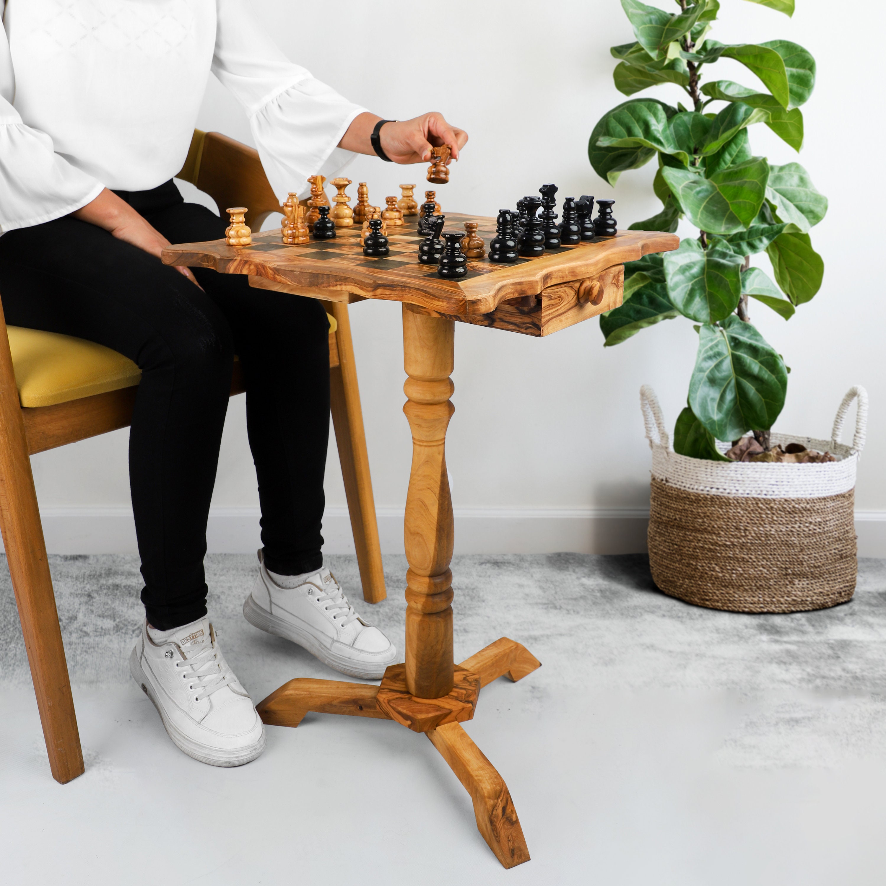 Wooden Chess Set with Rustic Rough Edges - Artisraw