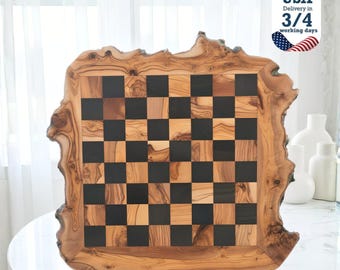 ALLEEN handgemaakt olijfhouten schaakbord met personalisatie- en onderdelenopties