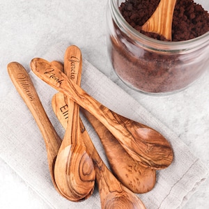 Handmade Olive Wood Small Spoon Set: Salt, Tea, Coffee
