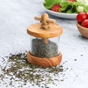 Herb Grinder handmade from Olive Wood / Wooden Grinder (+ Organic Wood Conditioner Pot)