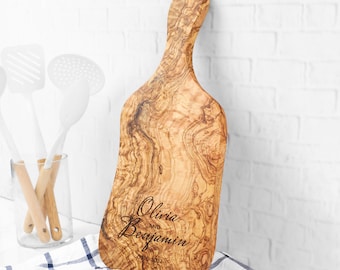 Olive Wood Cutting Board Personalized, Chopping Boards Personalized, Wooden Cutting board with handle (+FREE Personalization & Wood Beeswax)