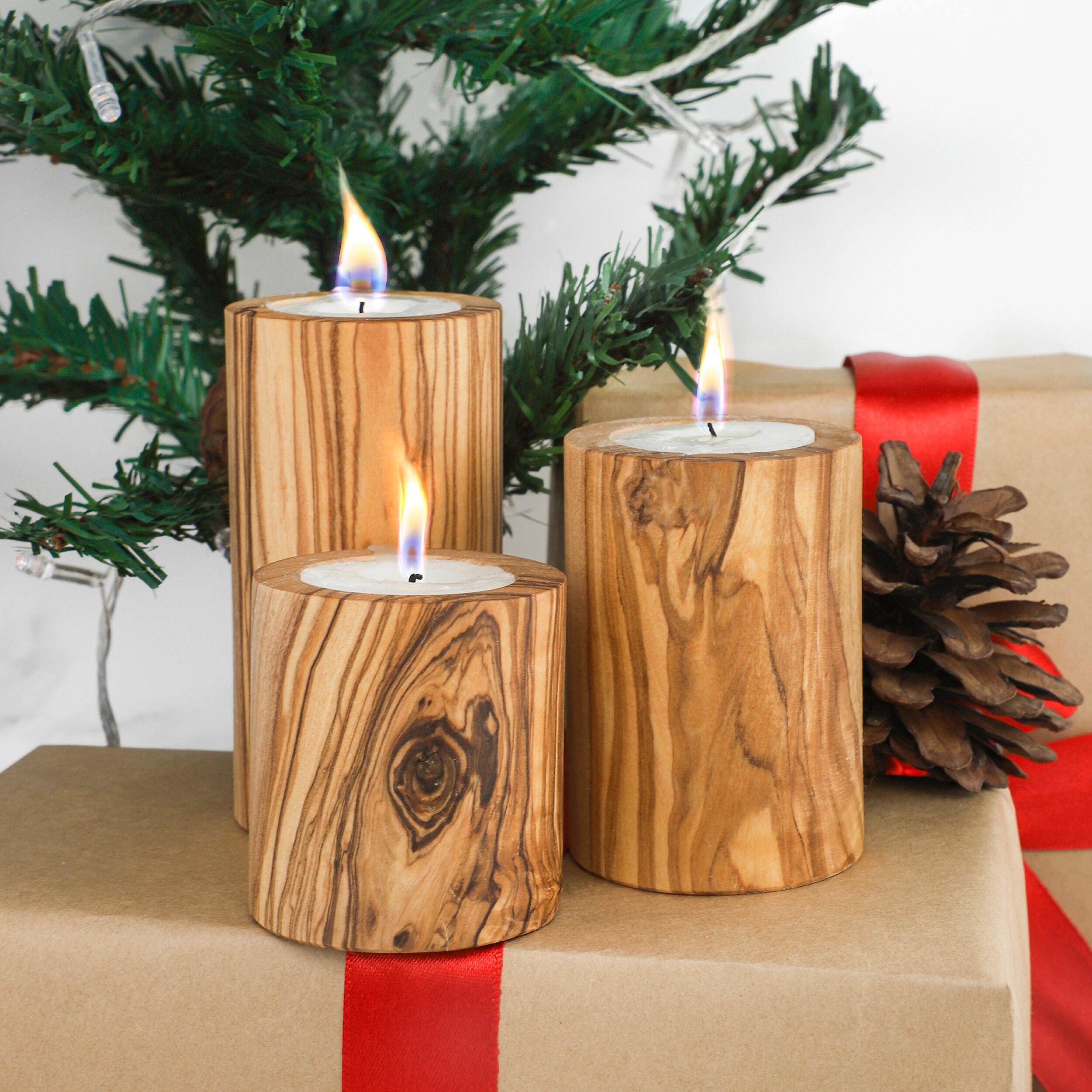 Wood Candle Holder Set of 3 Tea Light Holder Handmade From Tunisian Olive  Wood FREE Wood Conditioner Beeswax 