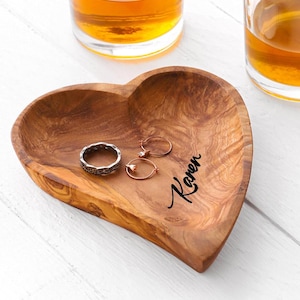Wooden Heart Dish handmade from Olive Wood| Heart Trinket Dish | Wooden Key Dish | Catch All Tray (+FREE Personalization & Wood BeesWax)