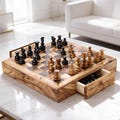 Olive Wood Chess Set with Storage: Handmade Engraved Chess Gifts + FREE BeesWax Kit