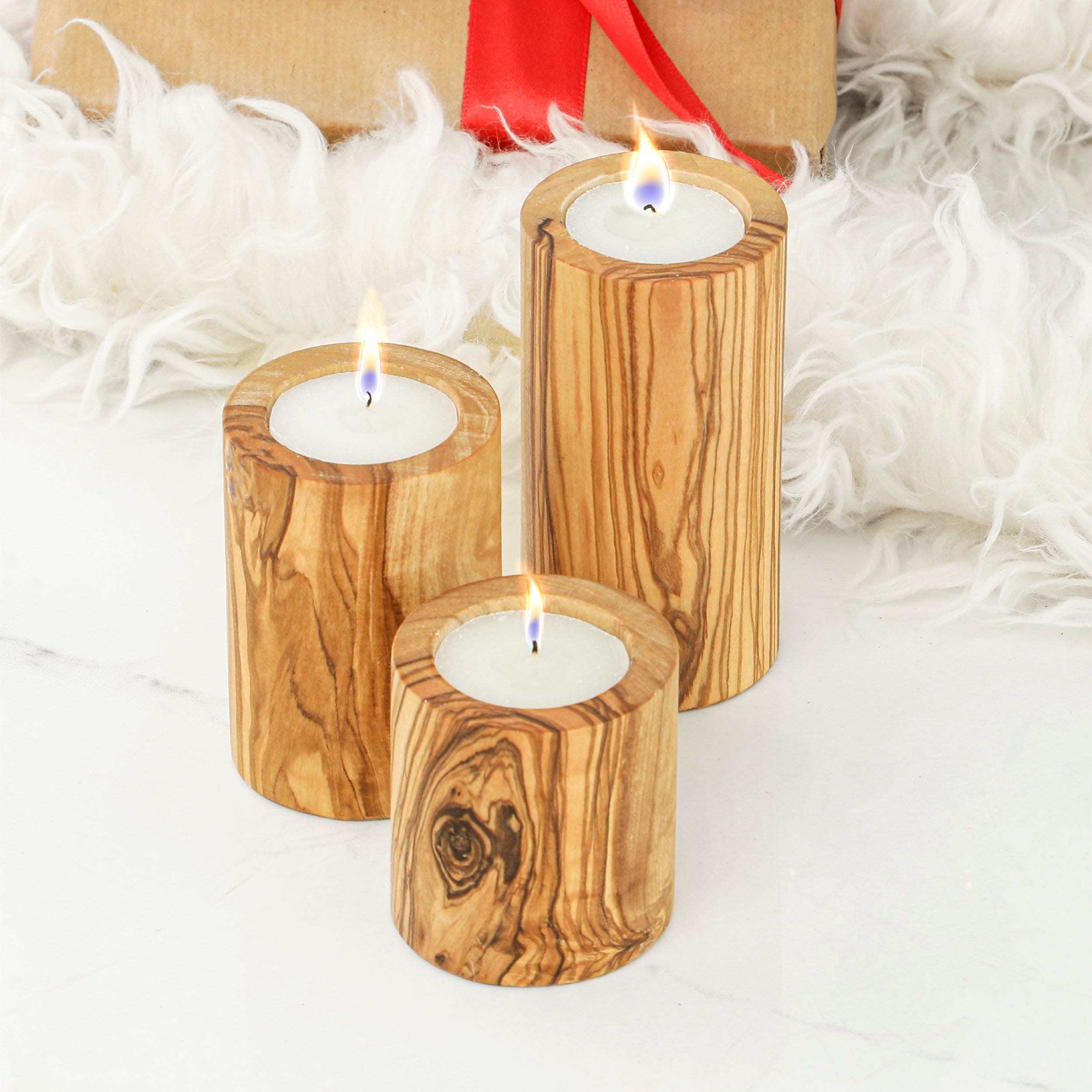 Olive Wood Tealight Candle Holders Set /candlestick Holders