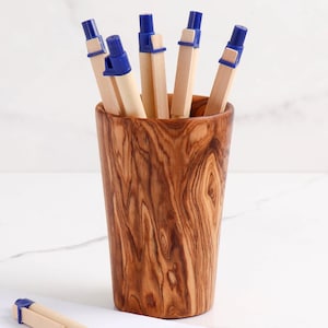 Wooden Pen Holder handmade from Tunisian Olive Wood Pencil Holder for Desk +FREE Personalisation & Wood Beeswax