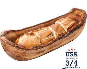 Handmade Olive Wood Bread Basket: Tunisian Kitchen Serving Bowl