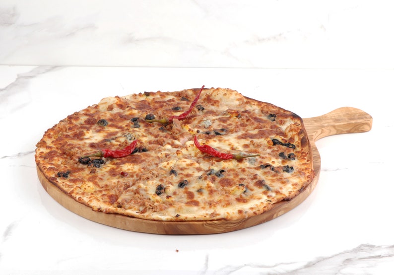 Large Pizza Board Olive Wood Pizza Peel Round Etsy
