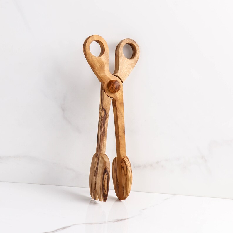 Olive wood toast tongs Bread Tongs Wooden salad tongs Etsy