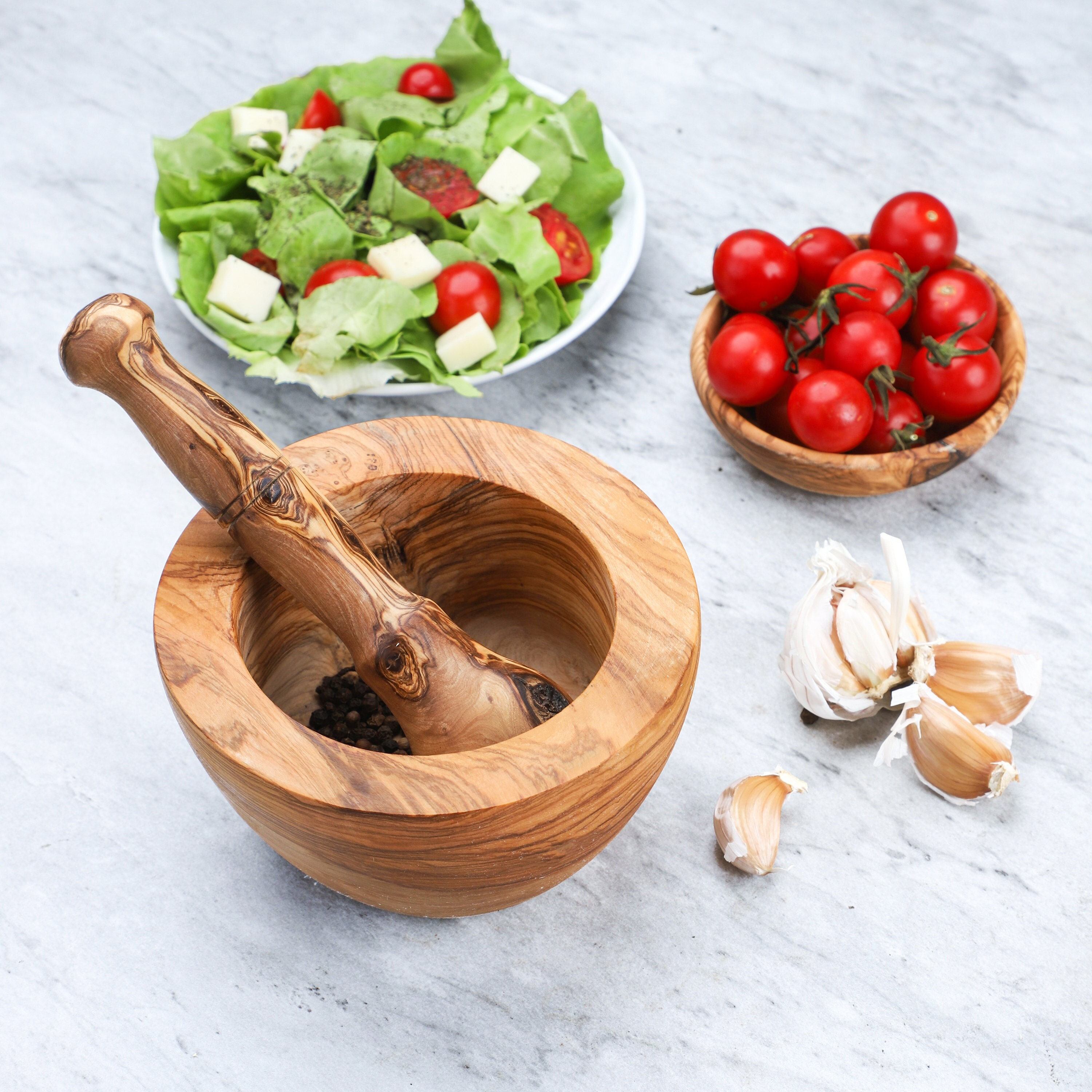 Parents Christmas Gift Set of Wooden Utensils Made of Tunisian Olive Wood  Rolling Pinmortar and Pestlegarlic Press free Wood Beeswax 