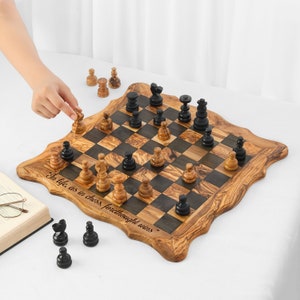 Olive Wood Chess Set Handmade - Board and Pieces, Personalizable, Unique Gift, Eco-Friendly, with Wood Finish & FREE Personalization