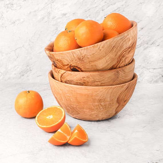 手作りオリーブウッドサラダボウルセット：パーソナライズされた木製