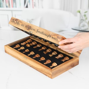 Travel Chess Set with Storage | Personalized Wooden Chess Board Handmade from Olivewood | Luxury Chess Set for Gift & Home Decor