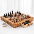 Handmade Olive Wood Chess Set with Storage: Custom Engraved Gift product logo