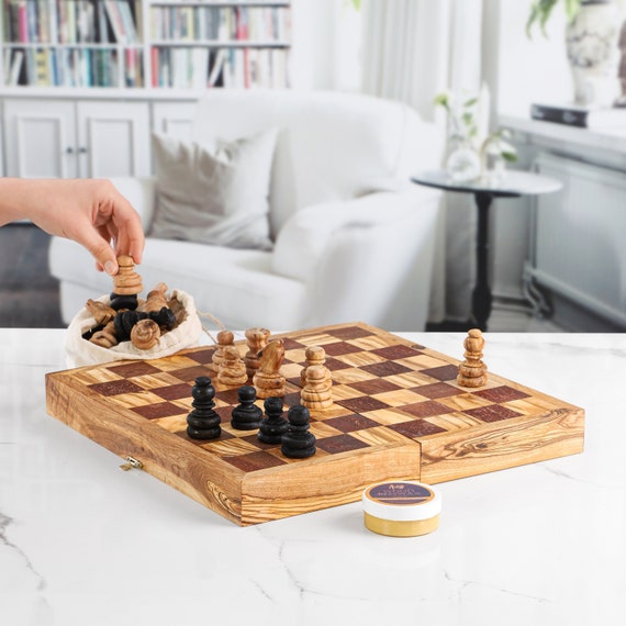 Handmade Olive Wood Chess Board - Wooden Chess Set with Hand Carved Chess  Pieces - Artisraw