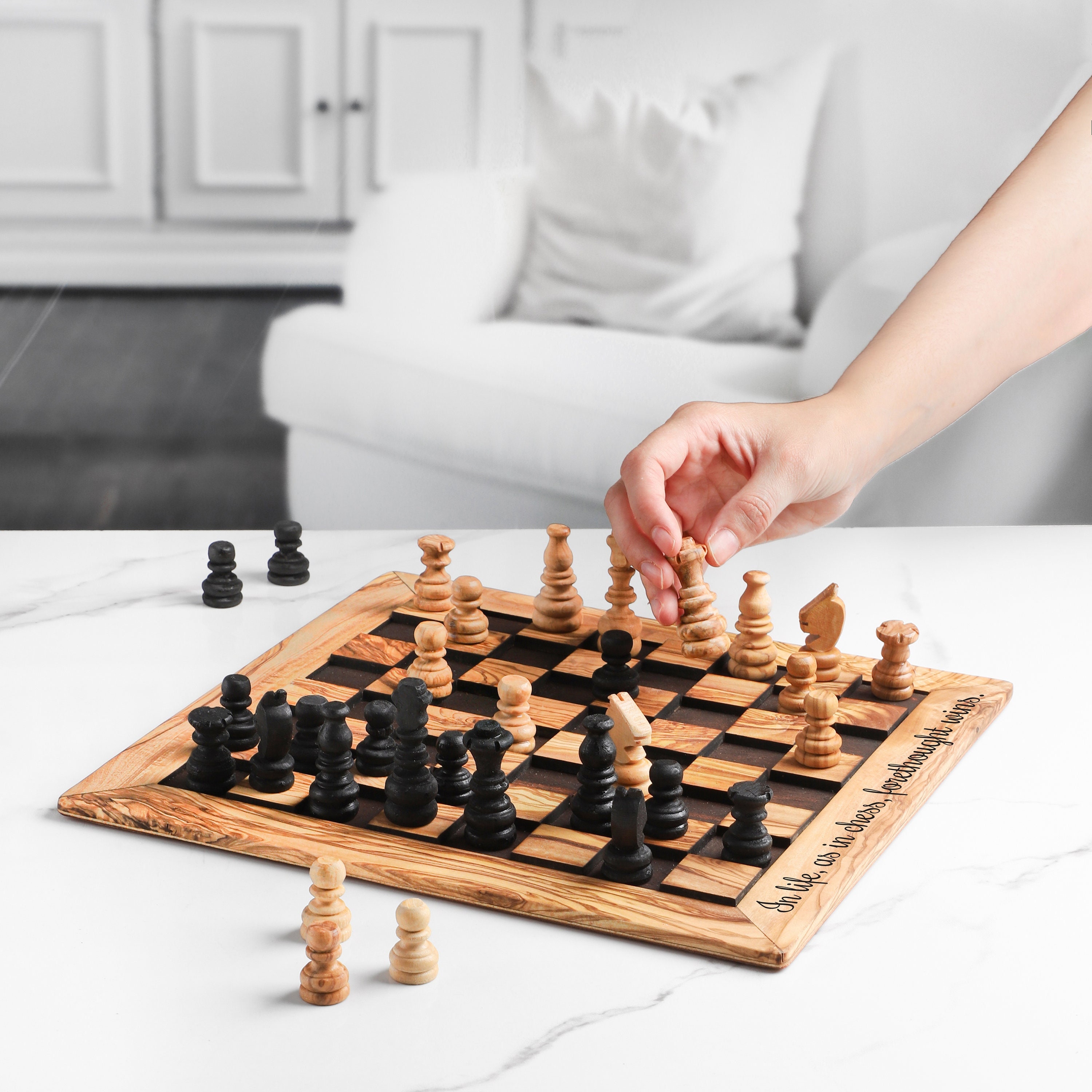 Handmade Olive Wood Chess Board Live Edge Base -  Canada