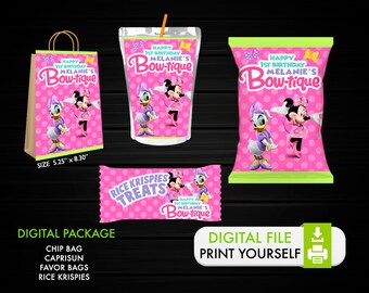Bow-tique Favor Bags Party Favors Birthday Favors Treat Bags Printable Printed Bow-tique Mouse Inspired Chip Bags
