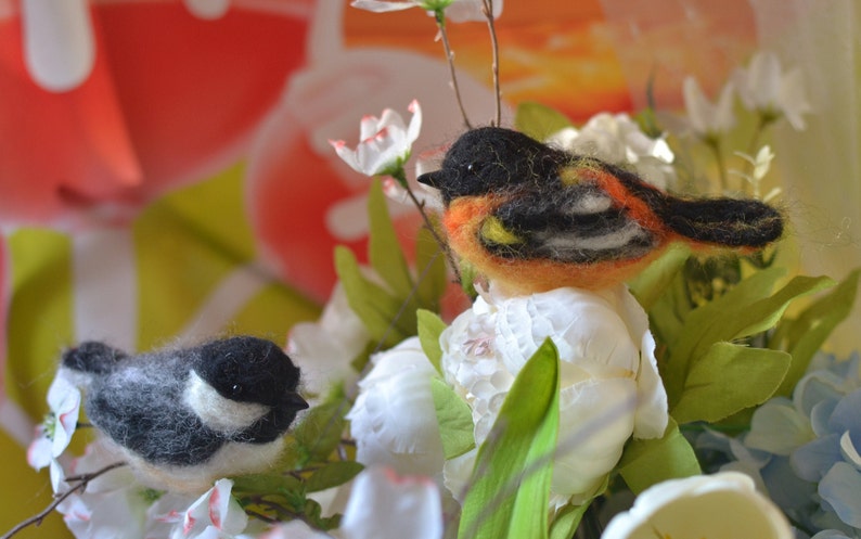 Needle felted birds. Spring birds. Easter birds. Birds home decor. Needle felted animals. Birds ornament. Needle felted Christmas ornament. image 1