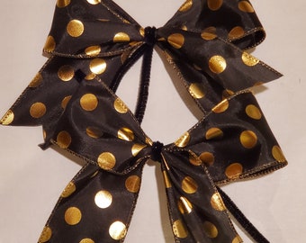 Christmas tree bow polka dot Tree bows set of 6. Black and gold bows for wreath, garland.
