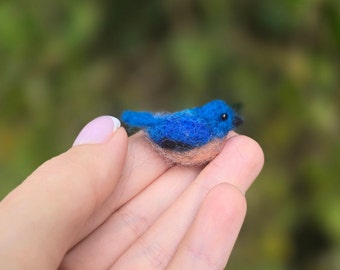 Miniature blue bird.Needle felted birds. Wool birds. Hand made bird. Birds Christmas ornament . needle felted birds.doll house birds
