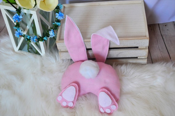 Easter Clearance Bunny Butt With Ears for Wreath and Easter Decorations.  Pink/white Pastel Easter Rabbit Wreath Attachment. 