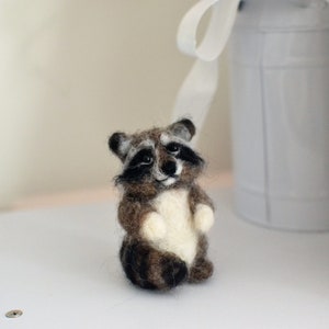 Needle felted racoon. Christmas ornament racoon gift toy wool racoon animal