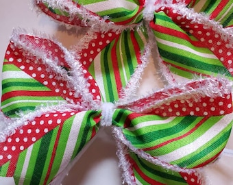Christmas tree bows ornament set of 10, Snow edge bows.Christmas bow set garlands.