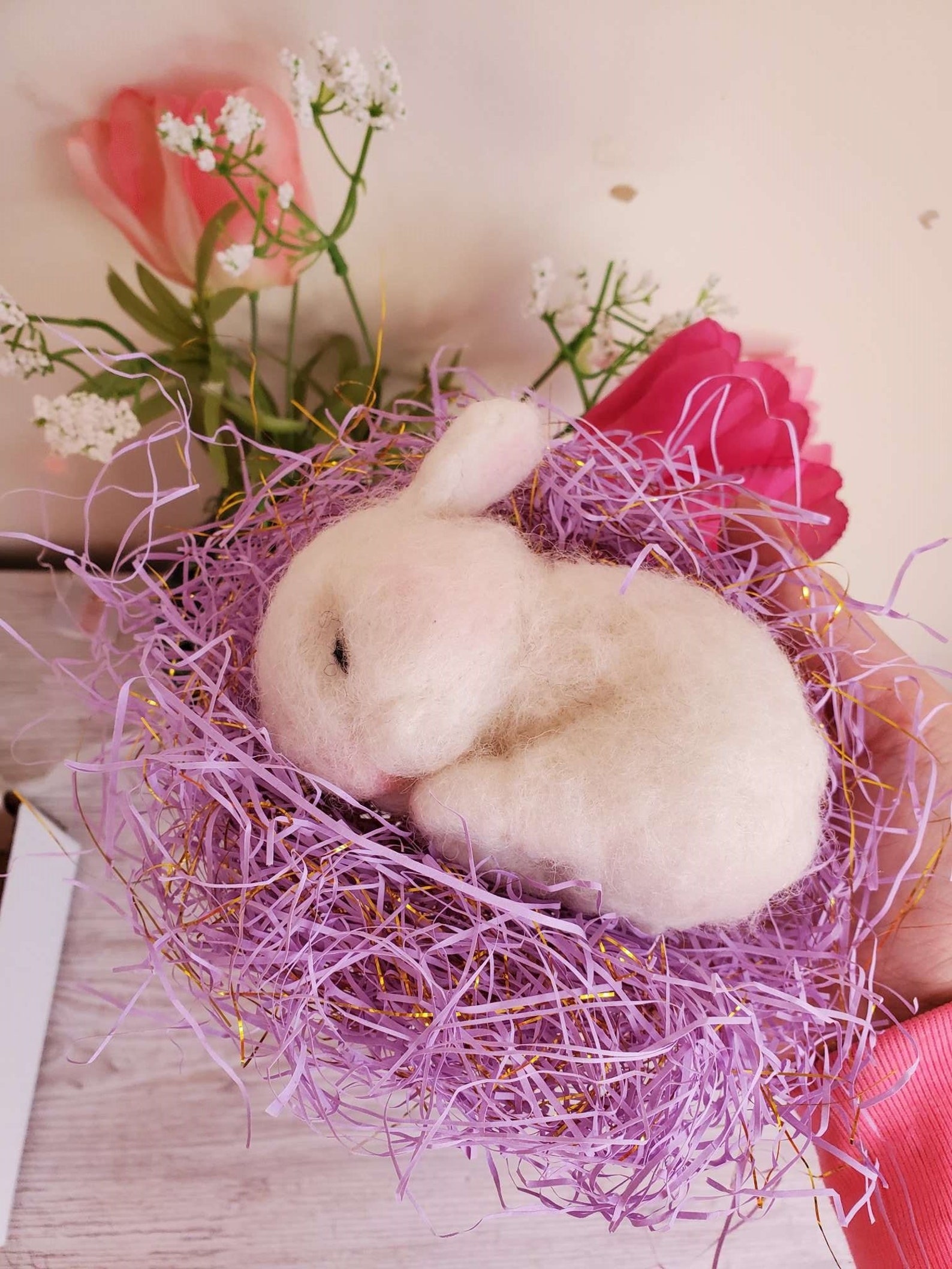 Needle Felted Bunny Sleeping Bunnies Easter Needle Felted Wool | Etsy