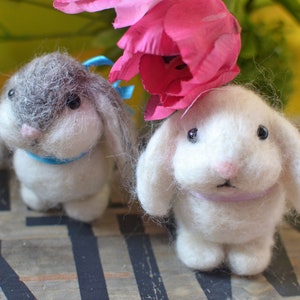 Needle felted bunny, easter bunny. Needle felted rabbit. White bunny, grey bunny. Needle felted animals. Easter gift. Flat eared rabbit.