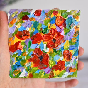 Poppy flowers mini art acrylic painiting. Ukrainian artist.Original painting.