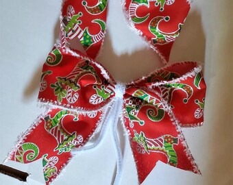 Christmas tree bows set of 10 Elf boots  snow edges classic decoration for Christmas and New year. Handmade Christmas