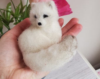 Wool Polar fox, wool fox needle felted fox.