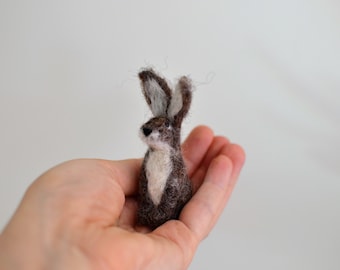 Needle felted hare, needle felted animal. wild animal hare felted miniature.