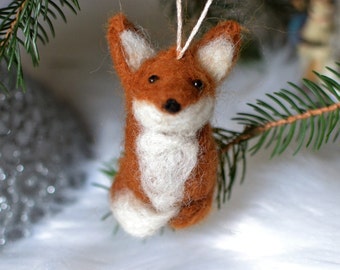 Needle felted fox ornament. Needle felted animals. Fox felted.Christmas ornament. Wooland animals.christmas clearance Personalized